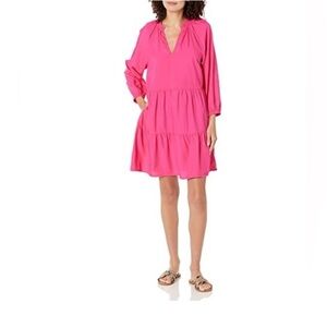 Caralynmirand Pink Shift Mini Dress XS Loose Fit Long Sleeve V-Neck A-Line